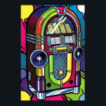 Retro Pop Art Jukebox Poster<br><div class="desc">En högkvalitativ bild av en retrojukebox i popup-stil. Konstruktionen har tjocka svarta konturer och fet,  vibrerande,  krockande färg.</div>