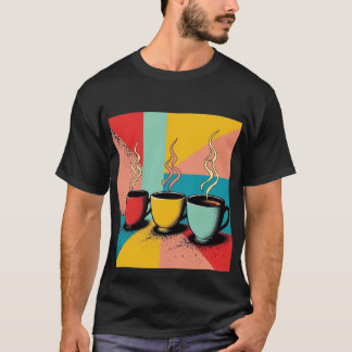 Retro Pop Art Kaffe | Livlig Trio Färgrik Trio T Shirt