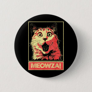 Retro Pop Art Katt Meowza Rolig Förvånad Kattunge Knapp