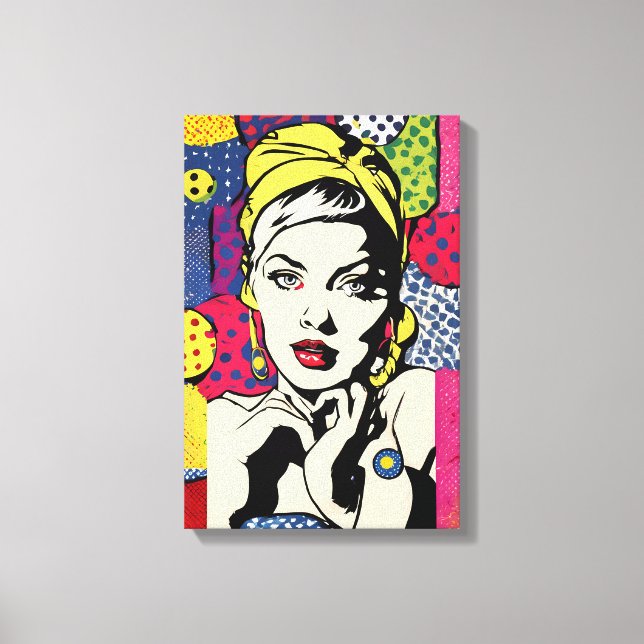 Retro Pop Art Kvinna Porträtt Canvastryck (Framsida)