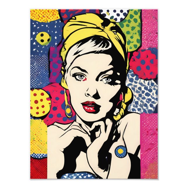 Retro Pop Art Kvinna Porträtt Fototryck (Framsidan)