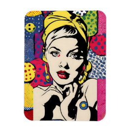 Retro Pop Art Kvinna Porträtt Magnettryck Magnet