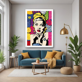 Retro Pop Art Kvinna Porträtt Poster Print