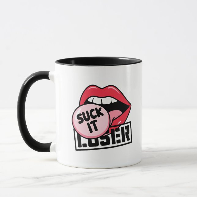 Retro Pop Art Läppar med Sassy "Suck it Loser" Mugg (Vänster)