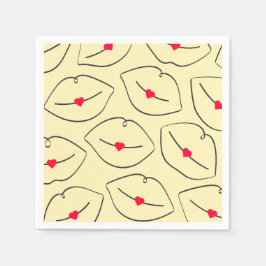 Retro Pop Art Lips & Heart Sunshine Yellow Pappersservett