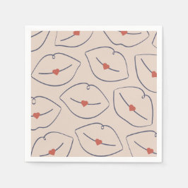 Retro Pop Art Lips & Heart Terracotta Red Pappersservett