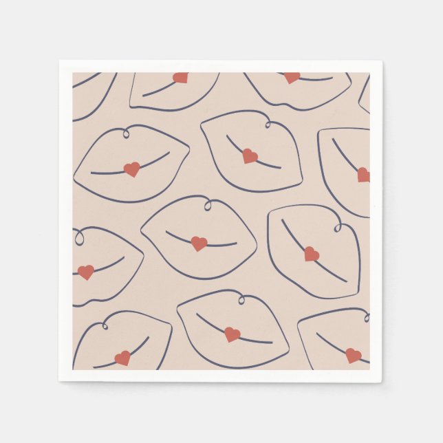 Retro Pop Art Lips & Heart Terracotta Red Pappersservett (Framsidan)