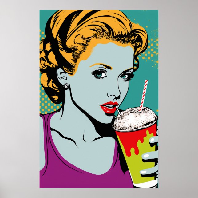 Retro Pop Art MilkskakGirl Poster (Framsidan)