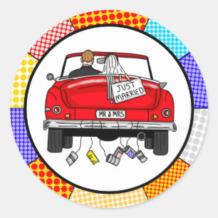 Retro Pop Art Mr & Mrs. Endast Har gift Runt Klistermärke