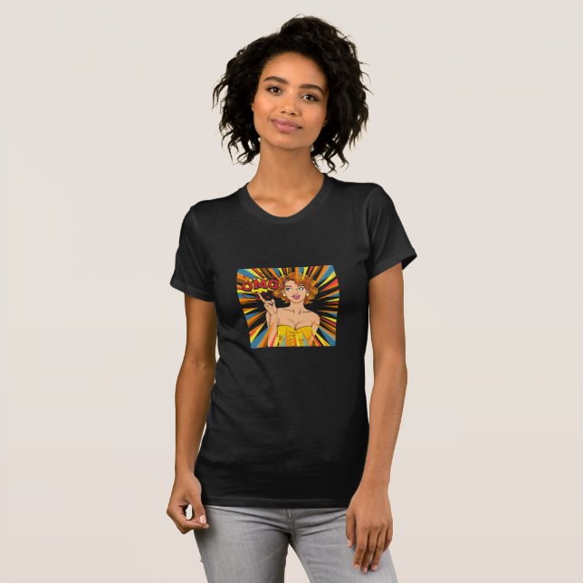 Retro pop art, OMG-stift upp tjej T Shirt (Hel framsida)
