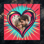 Retro Pop Art Photo and Namn Valentine Day Canvastryck<br><div class="desc">Personlig Alla hjärtans daggkonst,  med ett retro-popkonst rött,  blått och gult hjärta. Hjärtat är i en gotisk tatuering stil på baksidan. Du kan lägga till ditt favoritfoto och din namn i personaliseringsområdet.</div>