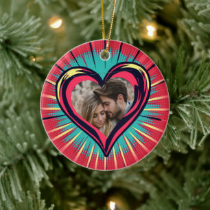 Retro Pop Art Photo and Namn Valentine Day Julgransprydnad Keramik