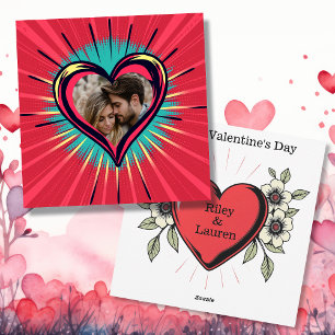 Retro Pop Art Photo and Namn Valentine Day Julkort