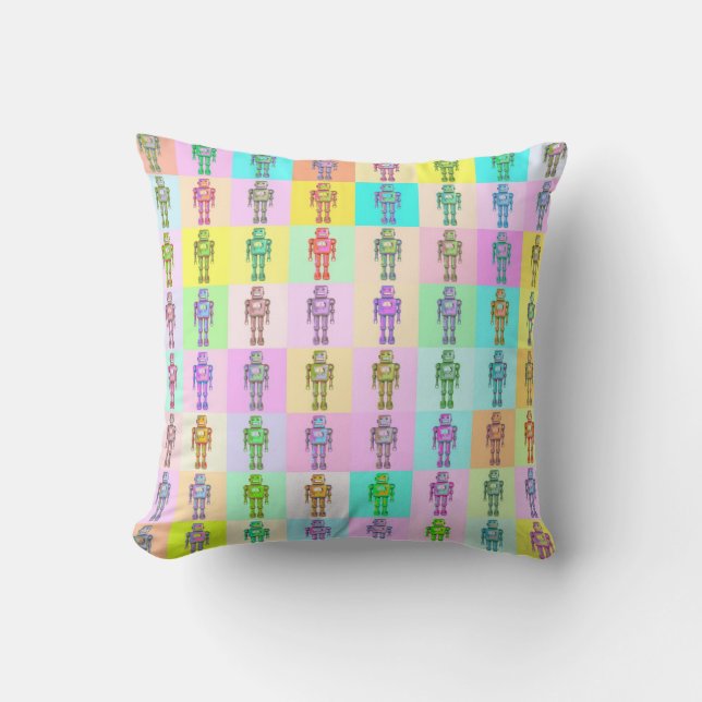 Retro Pop Art Robots Kudde (Framsida)