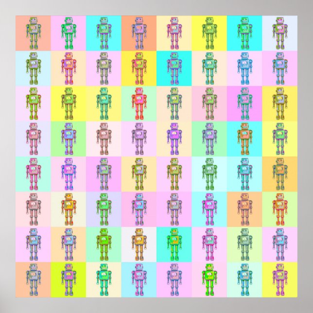 Retro Pop Art Robots v1 Poster (Framsidan)
