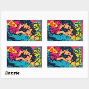 Retro Pop Art Romantik Comics Klara Färger Kärlek  Rektangulärt Klistermärke