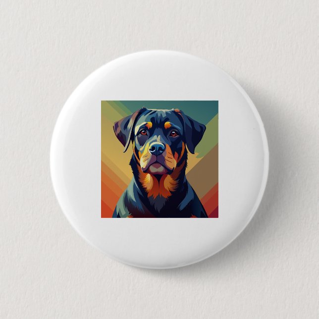 Retro Pop Art Rottweiler - Färgglatt Hundporträtt Knapp (Framsida)