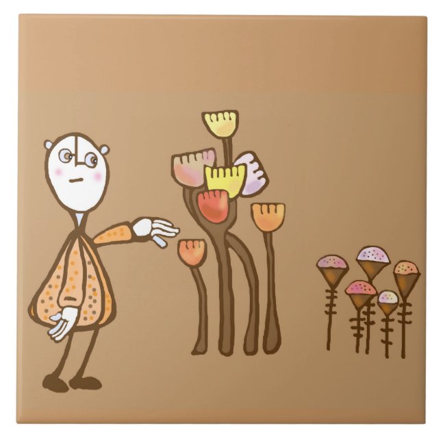 Retro pop art Samlar blommor Kakelplatta (Framsidan)