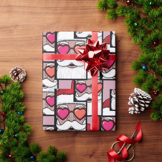 Retro Pop Art Santa Heart Glasses Comic Style Presentpapper (Julgåva)
