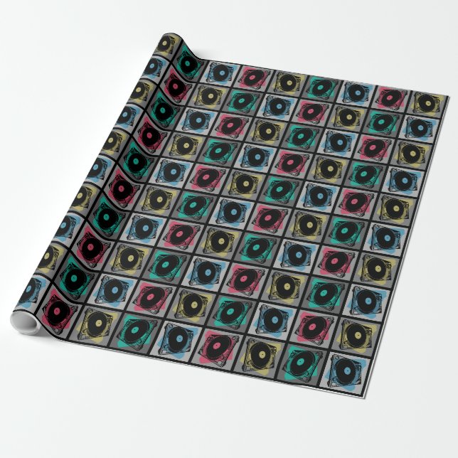 Retro Pop Art Skivspelare Presentpapper (Utrullad)
