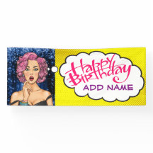 Retro Pop Art Söt Dam Birthday Banner