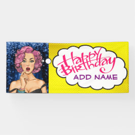 Retro Pop Art Söt Dam Birthday Banner