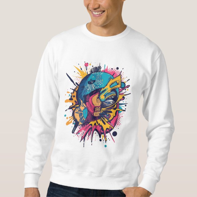 Retro Pop Art T-shirt – Djärv Ungdomsdesign Lång Ärmad Tröja (Framsida)
