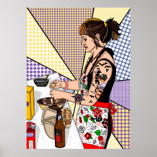 Retro Pop Art Tattoed Dam Baking Poster