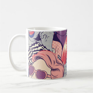 Retro Pop Art Tecknad Girls, sömlös Mönster. Backg Kaffemugg