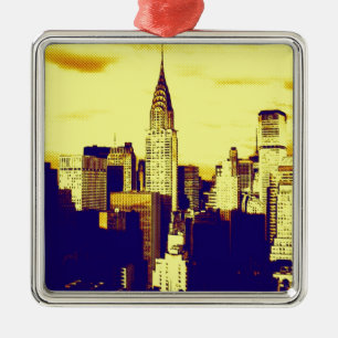 Retro Pop Art Tecknad New York City Julgransprydnad Metall