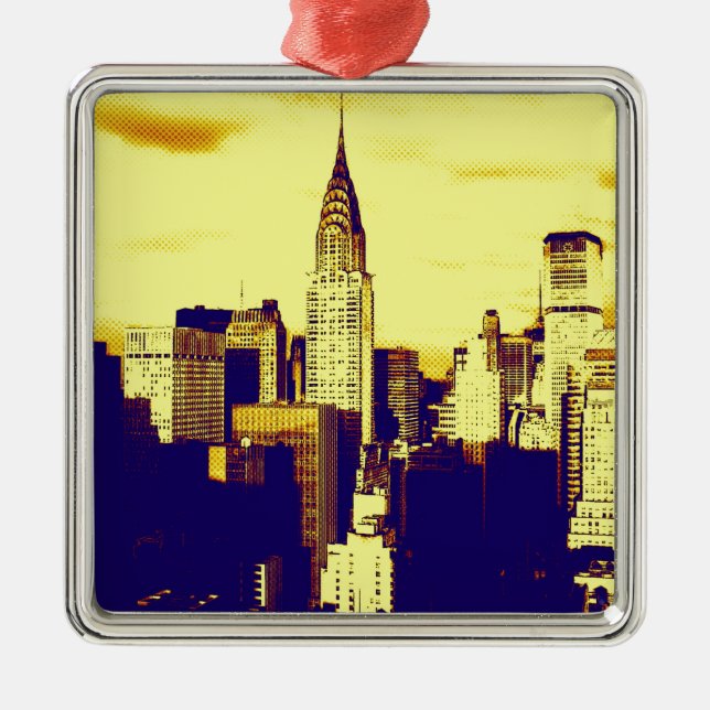 Retro Pop Art Tecknad New York City Julgransprydnad Metall (Framsidan)