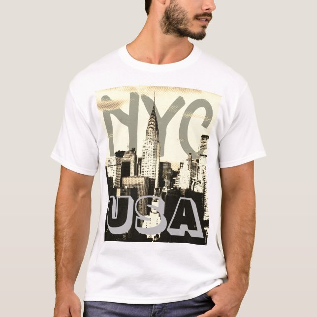 Retro Pop Art Tecknad New York City NYC USA T Shirt (Framsida)