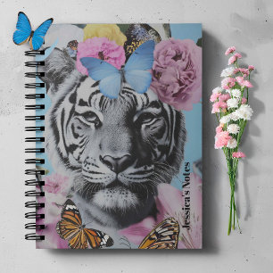 Retro Pop Art Tiger and Butterflies Collage Anteckningsbok
