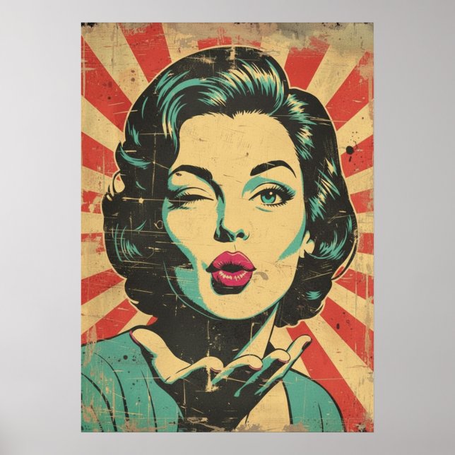 Retro Pop Art: Wink & Kiss Poster (Framsidan)