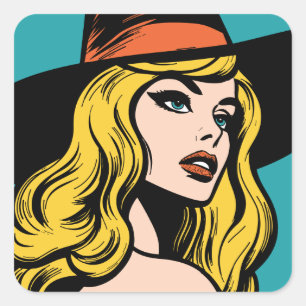 Retro Pop Art Witch Fyrkantigt Klistermärke