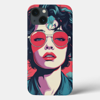 Retro Pop Art Woman med Red Sunglasses iPhone Cas