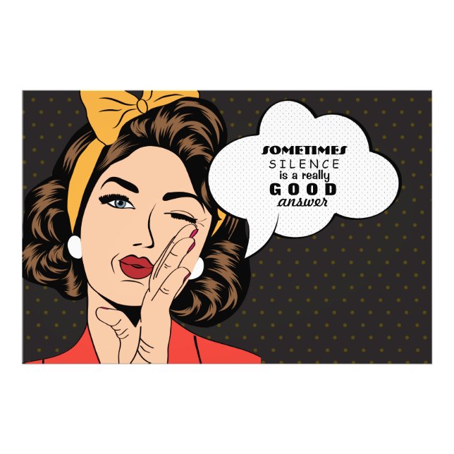 Retro Pop Art Woman Motivational Tal Bubble Fototryck (Framsidan)