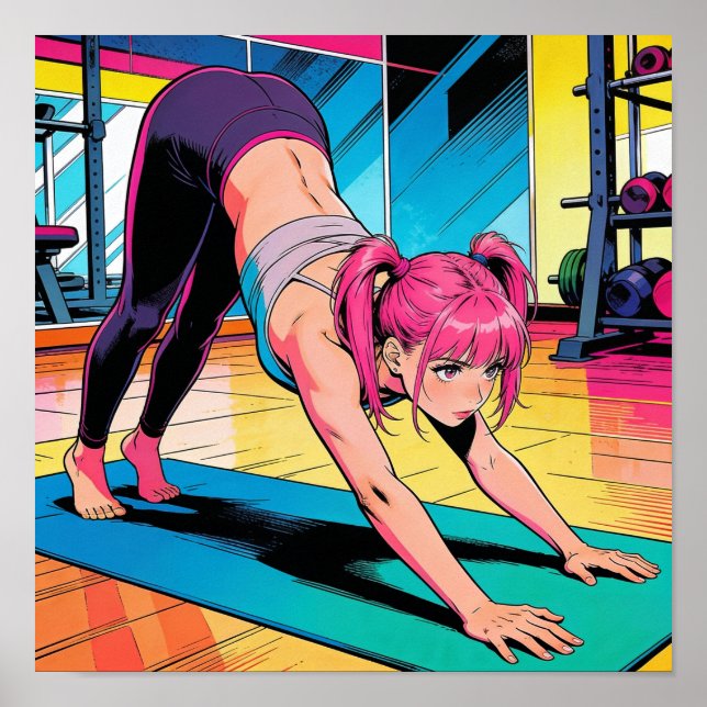 Retro Pop Art Yoga Nedåtriangel Poster (Framsidan)