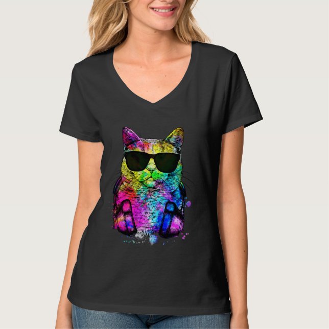 Retro Pop British Shorthair Cat Portrait with Head T Shirt (Framsida)