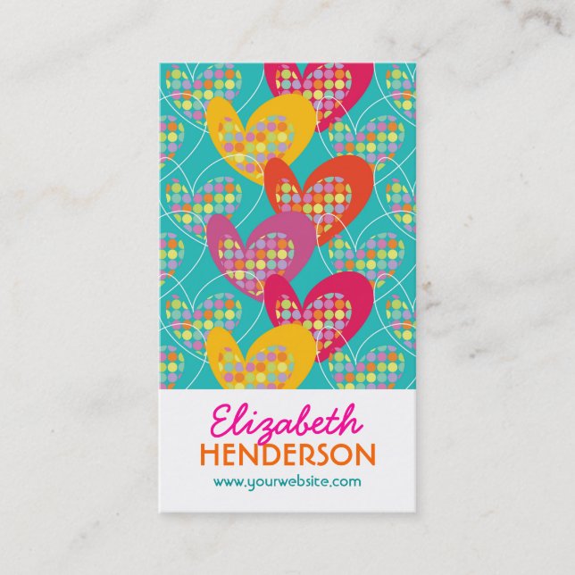 Retro Pop Colorful Valentine Hearts Modern Dots Visitkort (Framsida)