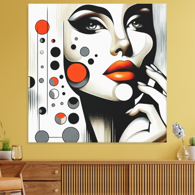 Retro Pop Diva: Geometric Elegance Abstrakt Art. Canvastryck (Insitu (Vardagsrum))