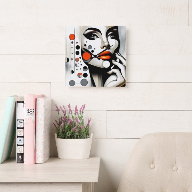 Retro Pop Diva: Geometric Elegance Abstrakt Art. Fyrkantig Klocka (Läsesal)