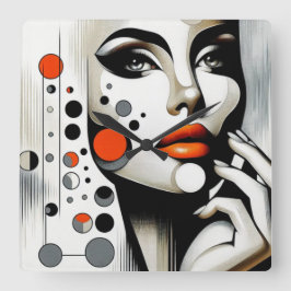 Retro Pop Diva: Geometric Elegance Abstrakt Art. Fyrkantig Klocka