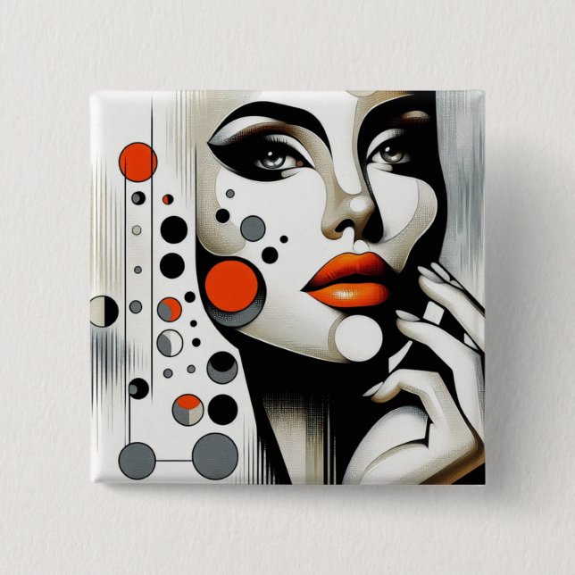 Retro Pop Diva: Geometric Elegance Abstrakt Art. Knapp (Framsida)