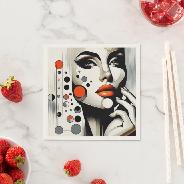 Retro Pop Diva: Geometric Elegance Abstrakt Art. Pappersservett (Insitu)
