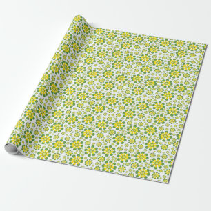 Retro Pop Flowers i gult och grönt Presentpapper