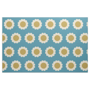 Retro Pop Flowers Mönster Turcos och Guld Tyg