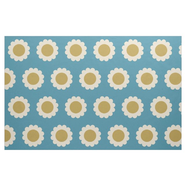Retro Pop Flowers Mönster Turcos och Guld Tyg (Fat Quarter)