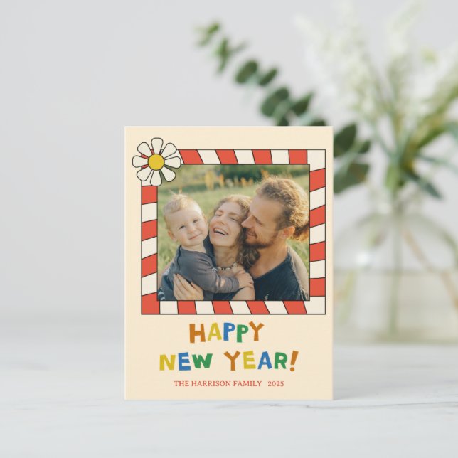 Retro Pop Frame New Year Photo  Vykort (Stående Fram)