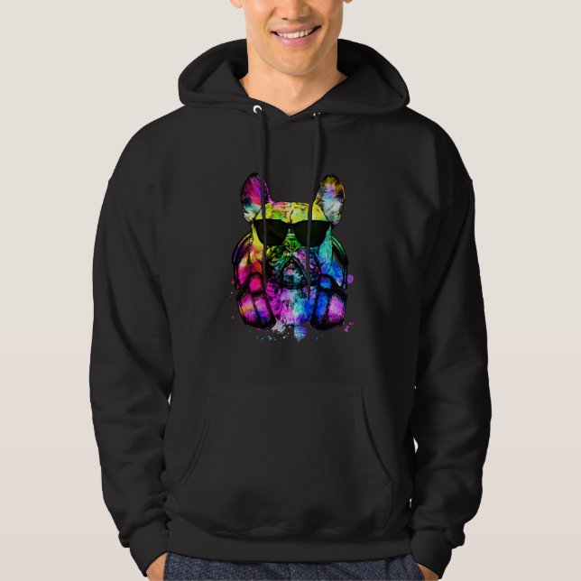 Retro Pop French Bulldog Dog Portrait with Headpho Hoodie (Framsida)